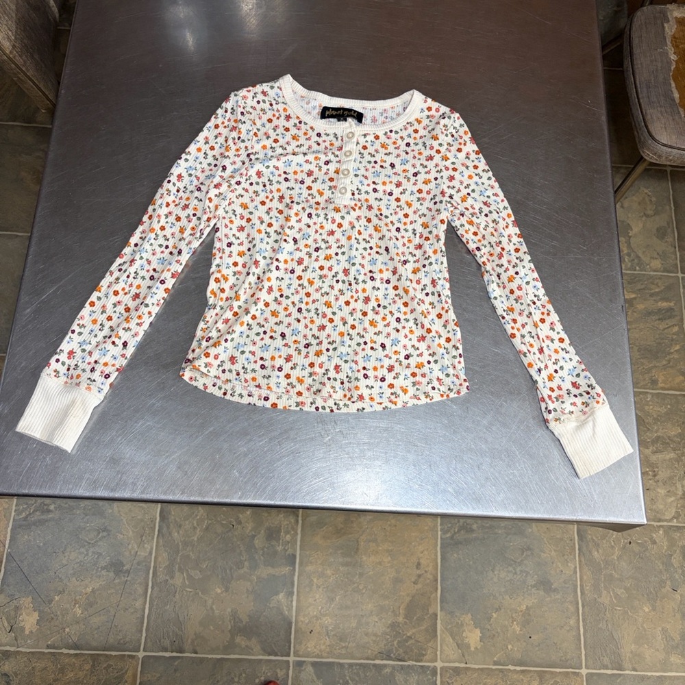 Floral Long Sleeve Henley Top